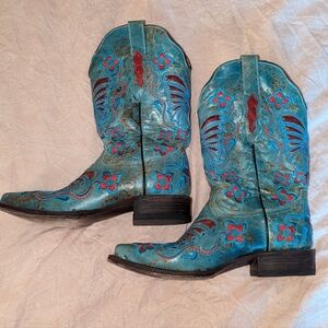 El General Turquoise and Red Leather Boots Women's 9.5